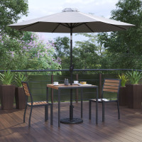 Flash Furniture XU-DG-810060362-UB19BGY-GG Lark 5 Piece All-Weather Deck or Patio Set with 2 Stacking Faux Teak Chairs, 35
