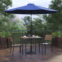 Flash Furniture XU-DG-810060362-UB19BNV-GG Lark 5 Piece All-Weather Deck or Patio Set with 2 Stacking Faux Teak Chairs, 35