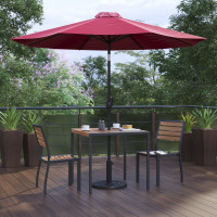 Flash Furniture XU-DG-810060362-UB19BRD-GG Lark 5 Piece All-Weather Deck or Patio Set with 2 Stacking Faux Teak Chairs, 35