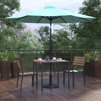 Flash Furniture XU-DG-810060362-UB19BTL-GG Lark 5 Piece All-Weather Deck or Patio Set with 2 Stacking Faux Teak Chairs, 35