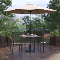 Flash Furniture XU-DG-810060362-UB19BTN-GG Lark 5 Piece All-Weather Deck or Patio Set with 2 Stacking Faux Teak Chairs, 35