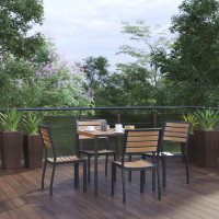 Flash Furniture XU-DG-810060364-GG Lark 5 Piece Patio Table Set - Synthetic Teak Poly Slats - 35