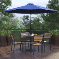 Flash Furniture XU-DG-810060364-UB19BNV-GG Lark 7 Piece All-Weather Deck or Patio Set with 4 Stacking Faux Teak Chairs, 35