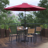 Flash Furniture XU-DG-810060364-UB19BRD-GG Lark 7 Piece All-Weather Deck or Patio Set with 4 Stacking Faux Teak Chairs, 35