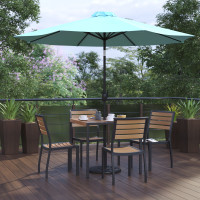 Flash Furniture XU-DG-810060364-UB19BTL-GG Lark 7 Piece All-Weather Deck or Patio Set with 4 Stacking Faux Teak Chairs, 35