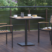 Flash Furniture XU-DG-HW1045-GG Outdoor Patio Bistro Dining Table with Faux Teak Poly Slats, 30