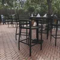 Flash Furniture XU-DG-HW6036B-ARM-GY-GG Lark Commercial Grade Bar Height Stool with Arms, All-Weather Outdoor Bar Stool with Faux Wood Poly Resin Slats and Aluminum Frame, Gray Wash
