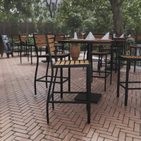 Flash Furniture XU-DG-HW6036B-GG Lark Commercial Grade Bar Height Stool, All-Weather Outdoor Bar Stool with Faux Wood Poly Resin Slats and Aluminum Frame, Teak
