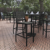 Flash Furniture XU-DG-HW6036B-GY-GG Lark Commercial Grade Bar Height Stool, All-Weather Outdoor Bar Stool with Faux Wood Poly Resin Slats and Aluminum Frame, Gray Wash
