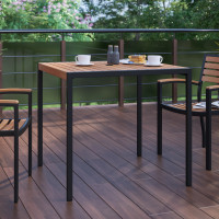 Flash Furniture XU-DG-UH8100-GG Outdoor Dining Table with Synthetic Teak Poly Slats - 35