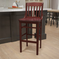 Flash Furniture Hercules Series Mahogany Finished School House Back Wooden Restaurant Bar Stool XU-DG-W0006BAR-MAH-GG