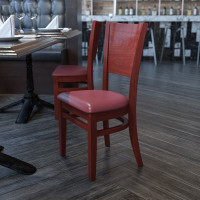 Flash Furniture XU-DG-W0094B-WAL-BURV-GG Lacey Series Solid Back Walnut Wooden Restaurant Chair - Burgundy Vinyl Seat