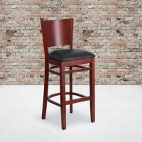 Flash Furniture XU-DG-W0094BAR-MAH-BLKV-GG Lacey Series Solid Back Mahogany Wooden Restaurant Barstool - Black Vinyl Seat