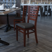 Flash Furniture XU-DG-W0108-WAL-BLKV-GG Darby Series Slat Back Walnut Wooden Restaurant Chair- Black Vinyl Seat