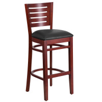 Flash Furniture XU-DG-W0108BBAR-MAH-BLKV-GG Darby Series Slat Back Mahogany Wooden Restaurant Barstool - Black Vinyl Seat