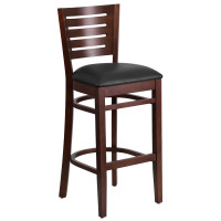 Flash Furniture XU-DG-W0108BBAR-WAL-BLKV-GG Darby Series Slat Back Walnut Wooden Restaurant Barstool - Black Vinyl Seat