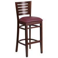 Flash Furniture XU-DG-W0108BBAR-WAL-BURV-GG Darby Series Slat Back Walnut Wooden Restaurant Barstool - Burgundy Vinyl Seat