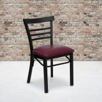 Flash Furniture Hercules Series Black Ladder Back Metal Restaurant Chair with Burgundy Vinyl Seat XU-DG6Q6B1LAD-BURV-GG