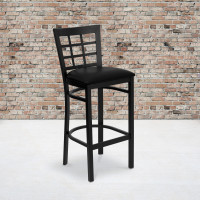 Flash Furniture Hercules Series Black Window Back Metal Restaurant Bar Stool with Black Vinyl Seat XU-DG6R7BWIN-BAR-BLKV-GG