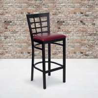 Flash Furniture Hercules Series Black Window Back Metal Restaurant Bar Stool with Burgundy Vinyl Seat XU-DG6R7BWIN-BAR-BURV-GG
