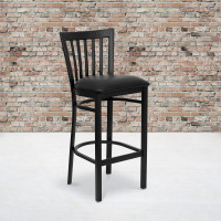 Flash Furniture Hercules Series Black School House Back Metal Restaurant Bar Stool with Black Vinyl Seat XU-DG6R8BSCH-BAR-BLKV-GG