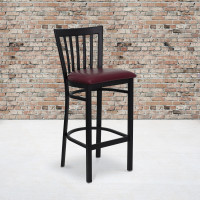 Flash Furniture Hercules Series Black School House Back Metal Restaurant Bar Stool with Burgundy Vinyl Seat XU-DG6R8BSCH-BAR-BURV-GG