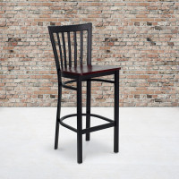 Flash Furniture Hercules Series Black School House Back Metal Restaurant Bar Stool with Mahogany Wood Seat XU-DG6R8BSCH-BAR-MAHW-GG