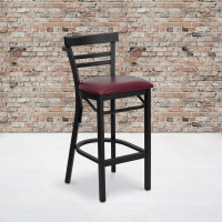 Flash Furniture Hercules Series Black Ladder Back Metal Restaurant Bar Stool with Burgundy Vinyl Seat XU-DG6R9BLAD-BAR-BURV-GG
