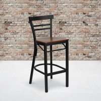 Flash Furniture Hercules Series Black Ladder Back Metal Restaurant Bar Stool with Cherry Wood Seat XU-DG6R9BLAD-BAR-CHYW-GG