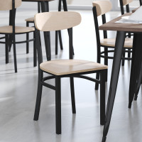 Flash Furniture XU-DG6V5B-NAT-GG Wright Commercial Grade Dining Chair with 500 LB. Capacity Black Steel Frame, Solid Wood Seat, and Boomerang Back, Natural Birch Finish