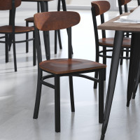 Flash Furniture XU-DG6V5B-WAL-GG Wright Commercial Grade Dining Chair with 500 LB. Capacity Black Steel Frame, Solid Wood Seat, and Boomerang Back, Walnut Finish