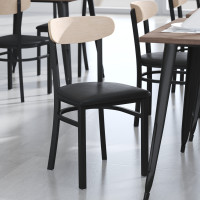 Flash Furniture XU-DG6V5BV-NAT-GG Wright Commercial Dining Chair with 500 LB. Capacity Black Steel Frame, Natural Birch Finish Wooden Boomerang Back, and Black Vinyl Seat