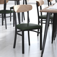Flash Furniture XU-DG6V5GNV-NAT-GG Wright Commercial Dining Chair with 500 LB. Capacity Black Steel Frame, Natural Birch Finish Wooden Boomerang Back, and Green Vinyl Seat
