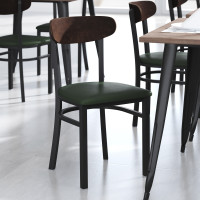 Flash Furniture XU-DG6V5GNV-WAL-GG Wright Commercial Dining Chair with 500 LB. Capacity Black Steel Frame, Walnut Finish Wooden Boomerang Back, and Green Vinyl Seat