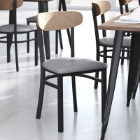 Flash Furniture XU-DG6V5GYV-NAT-GG Wright Commercial Dining Chair with 500 LB. Capacity Black Steel Frame, Natural Birch Finish Wooden Boomerang Back, and Gray Vinyl Seat