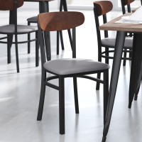 Flash Furniture XU-DG6V5GYV-WAL-GG Wright Commercial Dining Chair with 500 LB. Capacity Black Steel Frame, Walnut Finish Wooden Boomerang Back, and Gray Vinyl Seat