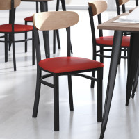 Flash Furniture XU-DG6V5RDV-NAT-GG Wright Commercial Dining Chair with 500 LB. Capacity Black Steel Frame, Natural Birch Finish Wooden Boomerang Back, and Red Vinyl Seat