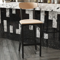 Flash Furniture XU-DG6V6B-NAT-GG Wright Commercial Grade Barstool with 500 LB. Capacity Black Steel Frame, Solid Wood Seat, and Boomerang Back, Natural Birch Finish