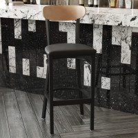 Flash Furniture XU-DG6V6BV-NAT-GG Wright Commercial Barstool with 500 LB. Capacity Black Steel Frame, Natural Birch Finish Wooden Boomerang Back, and Black Vinyl Seat