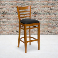 Flash Furniture Hercules Series Cherry Finished Ladder Back Wooden Restaurant Bar Stool with Black Vinyl Seat XU-DGW0005BARLAD-CHY-BLKV-GG