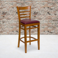 Flash Furniture Hercules Series Cherry Finished Ladder Back Wooden Restaurant Bar Stool with Burgundy Vinyl Seat XU-DGW0005BARLAD-CHY-BURV-GG