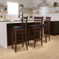 Flash Furniture Hercules Series Mahogany Finished Ladder Back Wooden Restaurant Bar Stool with Black Vinyl Seat XU-DGW0005BARLAD-MAH-BLKV-GG