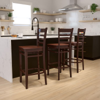 Flash Furniture Hercules Series Mahogany Finished Ladder Back Wooden Restaurant Bar Stool XU-DGW0005BARLAD-MAH-GG