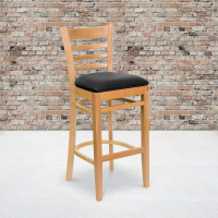 Flash Furniture Hercules Series Natural Wood Finished Ladder Back Wooden Restaurant Bar Stool with Black Vinyl Seat XU-DGW0005BARLAD-NAT-BLKV-GG