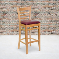 Flash Furniture Hercules Series Natural Wood Finished Ladder Back Wooden Restaurant Bar Stool with Burgundy Vinyl Seat XU-DGW0005BARLAD-NAT-BURV-GG