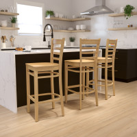 Flash Furniture Hercules Series Natural Wood Finished Ladder Back Wooden Restaurant Bar Stool XU-DGW0005BARLAD-NAT-GG