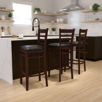 Flash Furniture Hercules Series Walnut Finished Ladder Back Wooden Restaurant Bar Stool with Black Vinyl Seat XU-DGW0005BARLAD-WAL-BLKV-GG