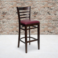 Flash Furniture Hercules Series Walnut Finished Ladder Back Wooden Restaurant Bar Stool with Burgundy Vinyl Seat XU-DGW0005BARLAD-WAL-BURV-GG