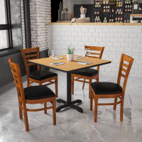 Flash Furniture Hercules Series Cherry Finished Ladder Back Wooden Restaurant Chair with Black Vinyl Seat XU-DGW0005LAD-CHY-BLKV-GG