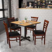 Flash Furniture Hercules Series Mahogany Finished Ladder Back Wooden Restaurant Chair with Black Vinyl Seat XU-DGW0005LAD-MAH-BLKV-GG